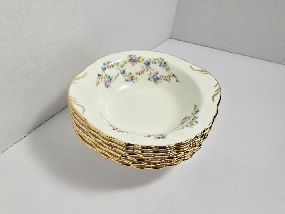 Pope Gosser Pink/Blue Belle Floral Pattern Antique Bowls