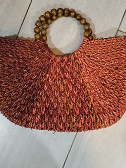 cute vintage straw bag. brown and orange medium size beach bag