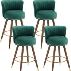 ar Stools Set of 4, Velvet Upholstered Counter Height Barstools, Swivel Stool Chair with Back for Kitchen Island, Dining Room, Emerald