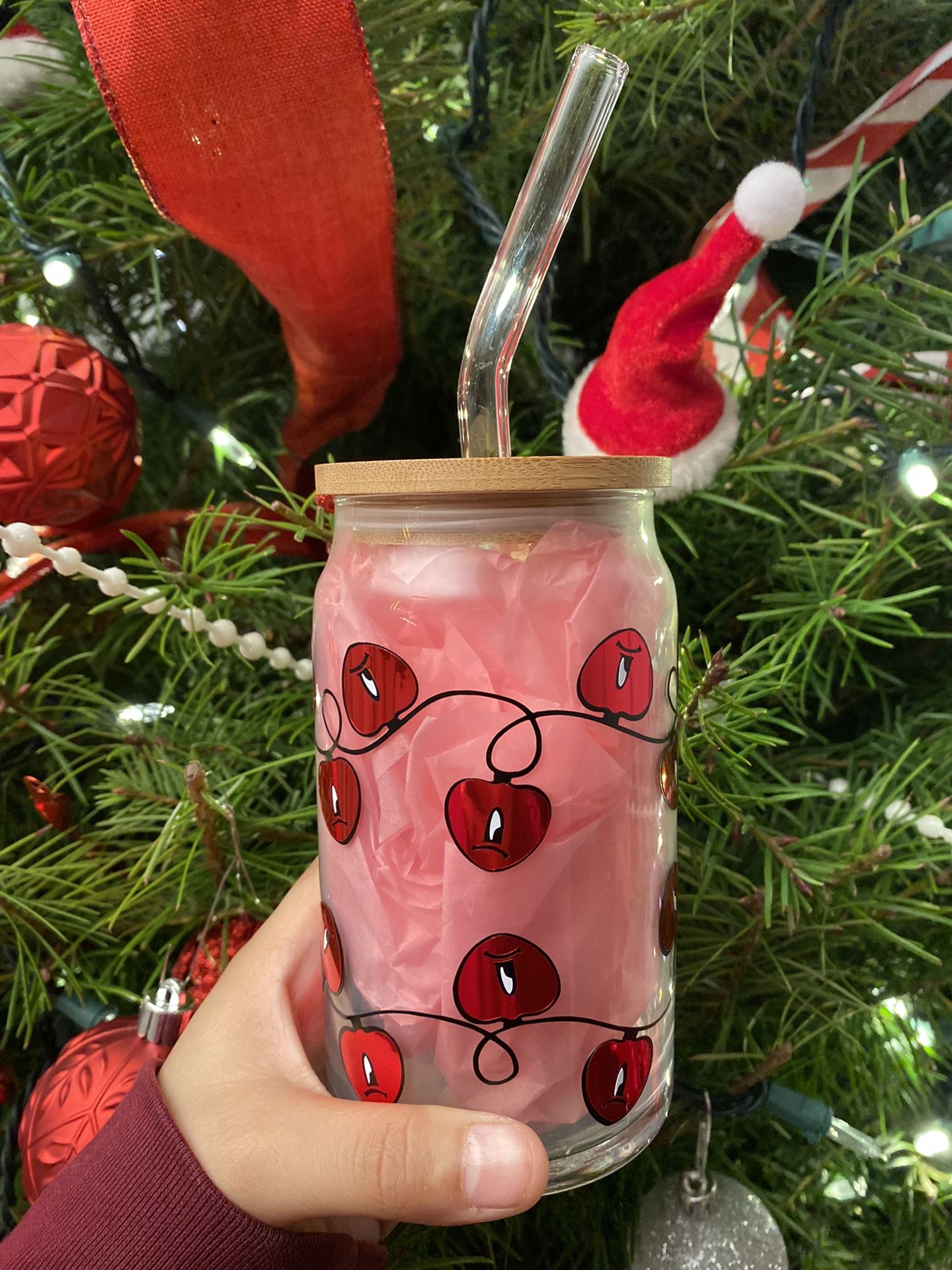 Christmas Bad Bunny Glass Can