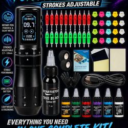 Professional wireless  Tattoo Gun Kit , Tattoo Pen Kit with 20 Pcs Tattoo Cartridge Needles, and colors.