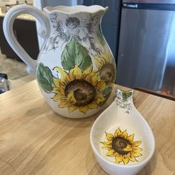 Sunflower Pitcher And Spoon Rest