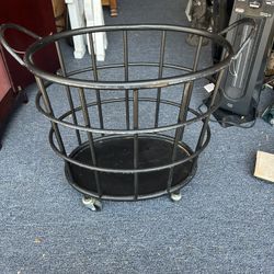 Nice Medium Size Black Metal Basket On Wheels With Handles 