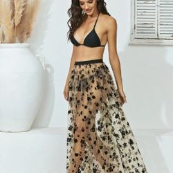 Floral Print Mesh Cover Up Skirt

