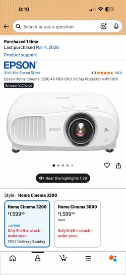 Epson 3200 4k Home cinema projector *BRAND NEW*