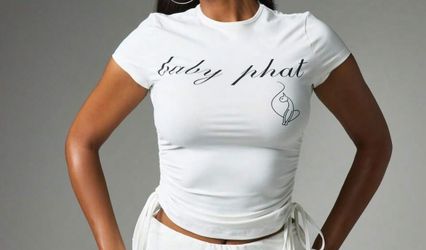 Baby Phat Crew Neck Top Short Sleeve Ruched Fitted Top