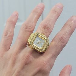 Gold Rhinetones Unisex ring watch Quartz movement Gift