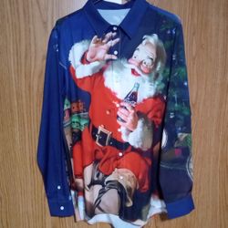 NEW Men's Button-Down Santa Christmas Shirt MEDIUM