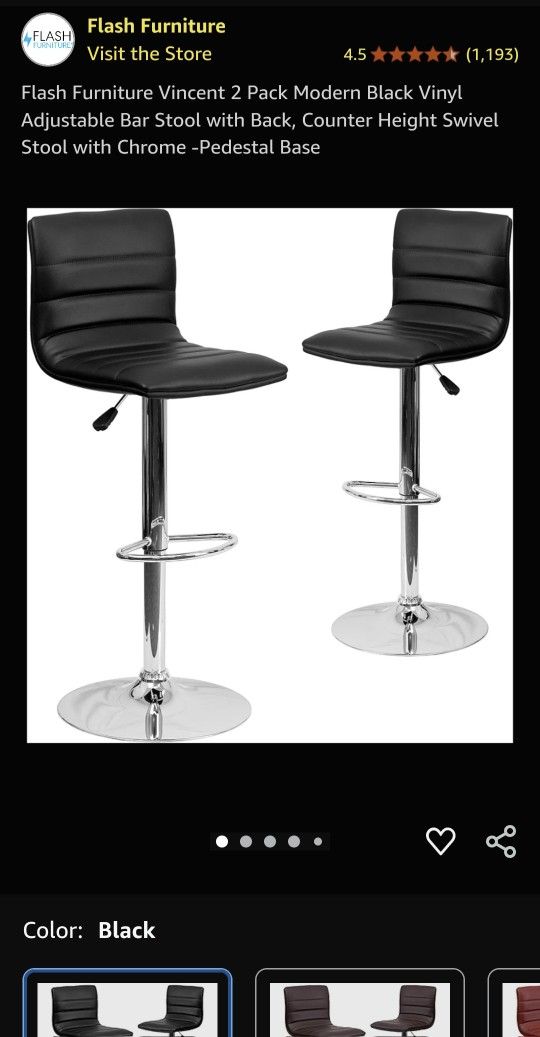 2 Black/Chrome Modern Adjustable Stools