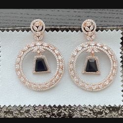 Gold Plated Earrings AD In Rose Gold