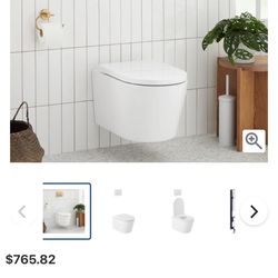 Signature Hardware Arnelle 1.1 / 1.6 GPF Dual Flush Wall Mounted One Piece Elongated Chair Height Toilet with Actuator Plate Flush - Seat and Carrier 