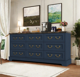 Farmhouse dresser with 9 drawers 62.9''W Suitable for bedrooms
