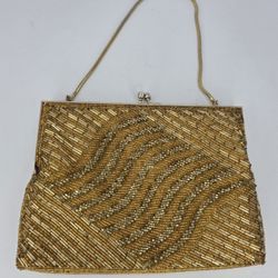 VTG 60s Walborg Gold Glass Hand Beaded Seed Bead Purse Evening Bag ~Hong Kong