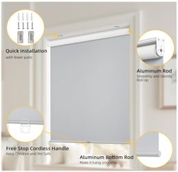 ChrisDowa 40" Blackout Roller Shade – Cordless, Grey E88