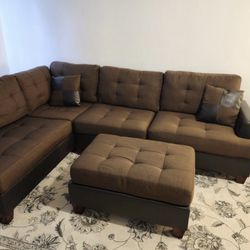 New Brown Sectional Sofa Couch With Ottoman 