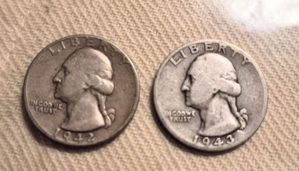 1942 & 1943 Quarters and 3 - 1944 Nickels