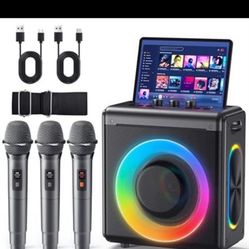 Karaoke Machine with 3 Wireless Rechargeable Microphones: Portable Bluetooth Speaker 