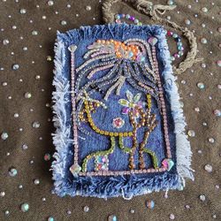 Credit Card Wallet L, Handmade, Denim 