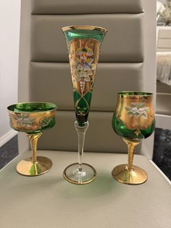 Antique Rococo Bohemia Glasses: Set Of 6 Each Style; 3 Styles Brand New