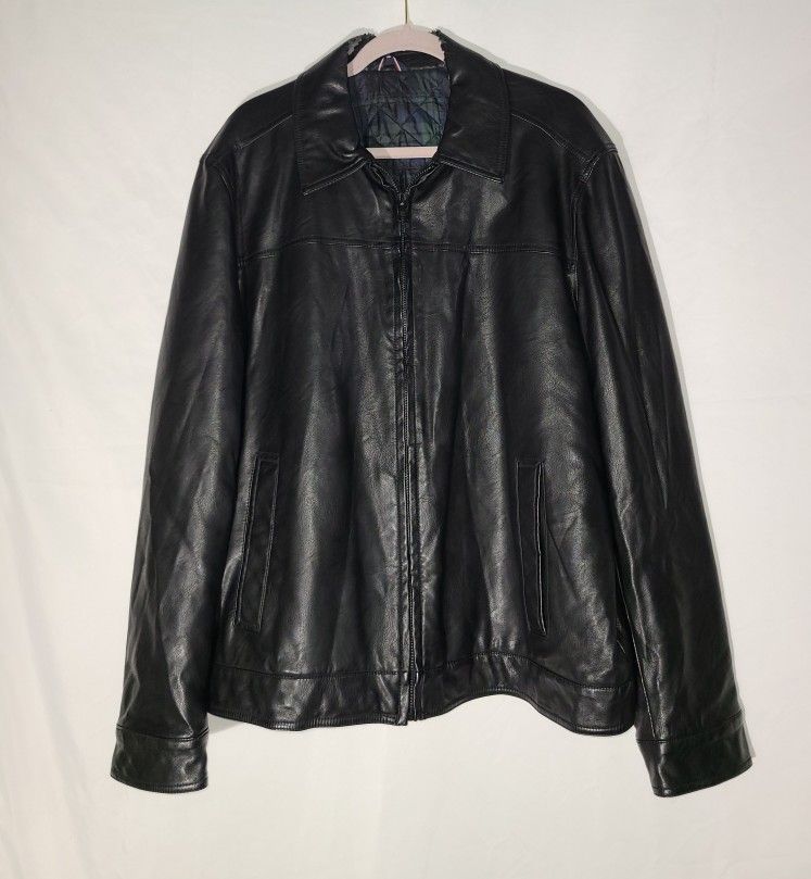 Tommy Hilfiger Mens Leather Black Jacket Coat Full Zip