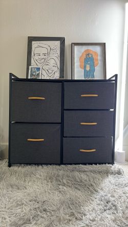 6-Drawer Fabric Dresser Storage Organizer – Dark Gray with Wooden Handles