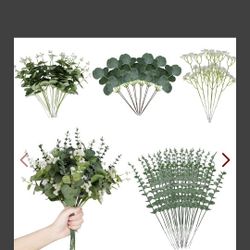 120 Pcs Artificial Eucalyptus, babys breath, silver dollar