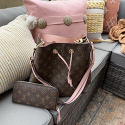 Designer Monogram Canvas Drawstring Tote and Wallet