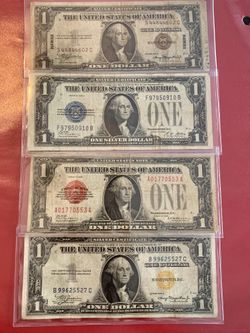 $1 bills red sill, silver certificate, Hawaii, North Africa, gold seal, brown seal, funny back ...etc