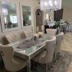 New Mirrored Dining Table Set 7 Pcs