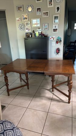 Vintage Wood Dining Table with Turned Legs