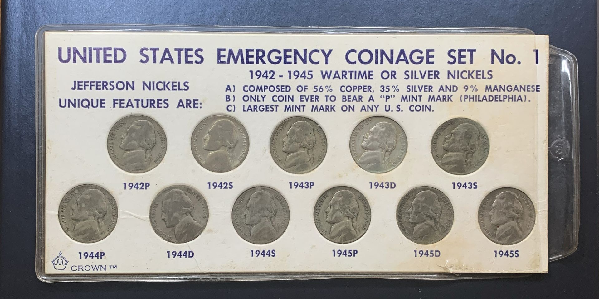 United States Emergency Coinage World War II Silver Nickel Set