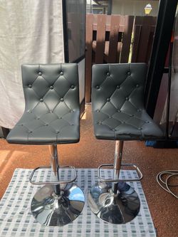 Set of 2 Black/gray Tufted Adjustable Bar Stools – Chrome Base