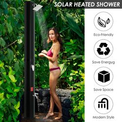 Outdoor Solar Shower, 10.6 Gallon/16 Gallon Solar Heated Shower with Shower Head and Foot Shower Tap, 2-Section Pool Shower with Protective Cover for 