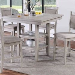 ✅️ 5 pc Wildon studio rustic natural tone,  finish wood and fabric counter height dining table set ✅️✅️