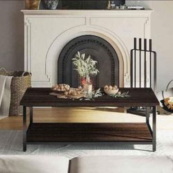 IRONCK Coffee Table, Lving Room Tables, 23”D Easy Assembly, Tea Table with Storage Shelf,Wood Look Accent Furniture with Metal Frame, Rustic Home 