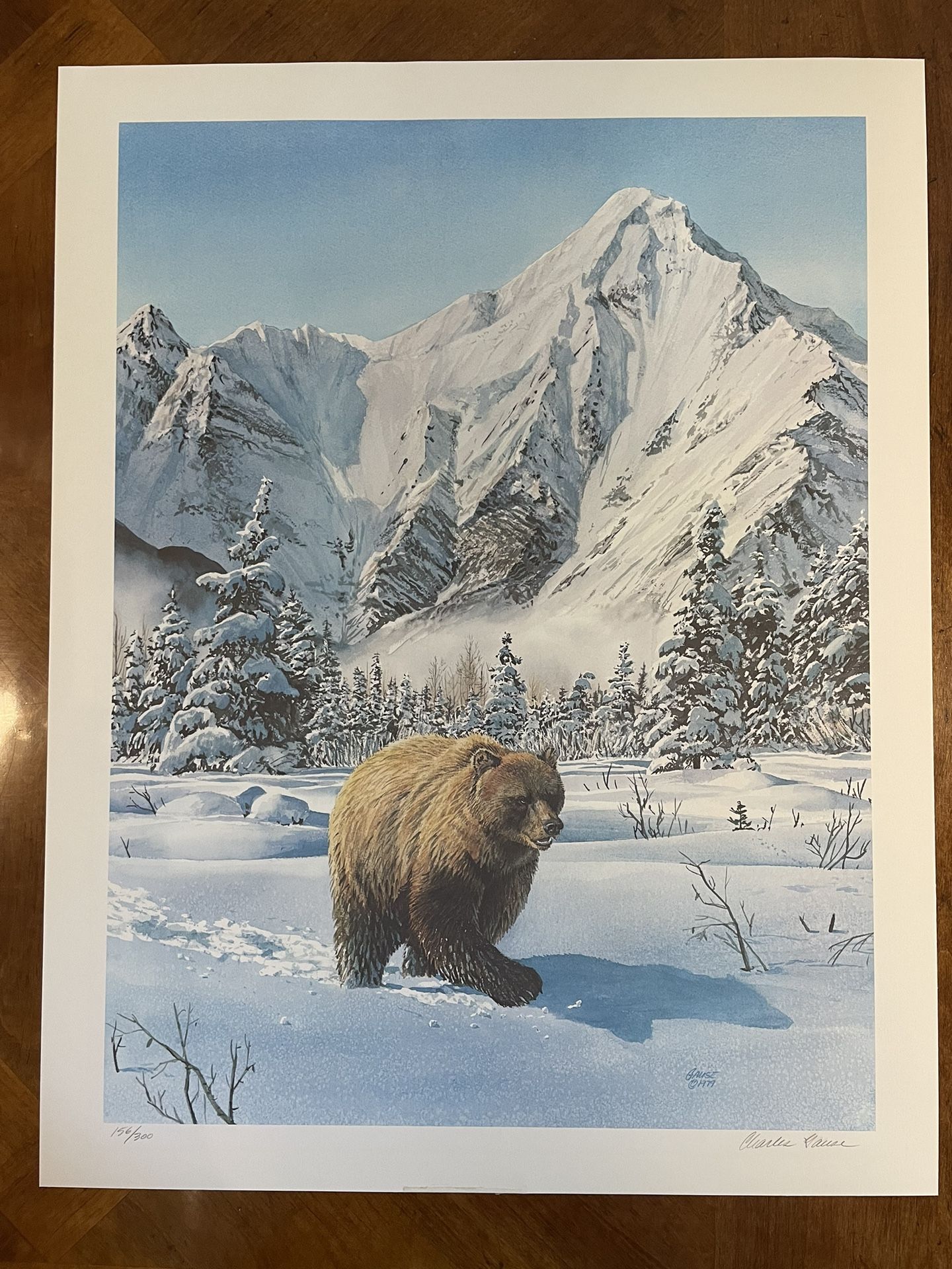 Charles Gause Lithograph Grizzly Winter 21x27