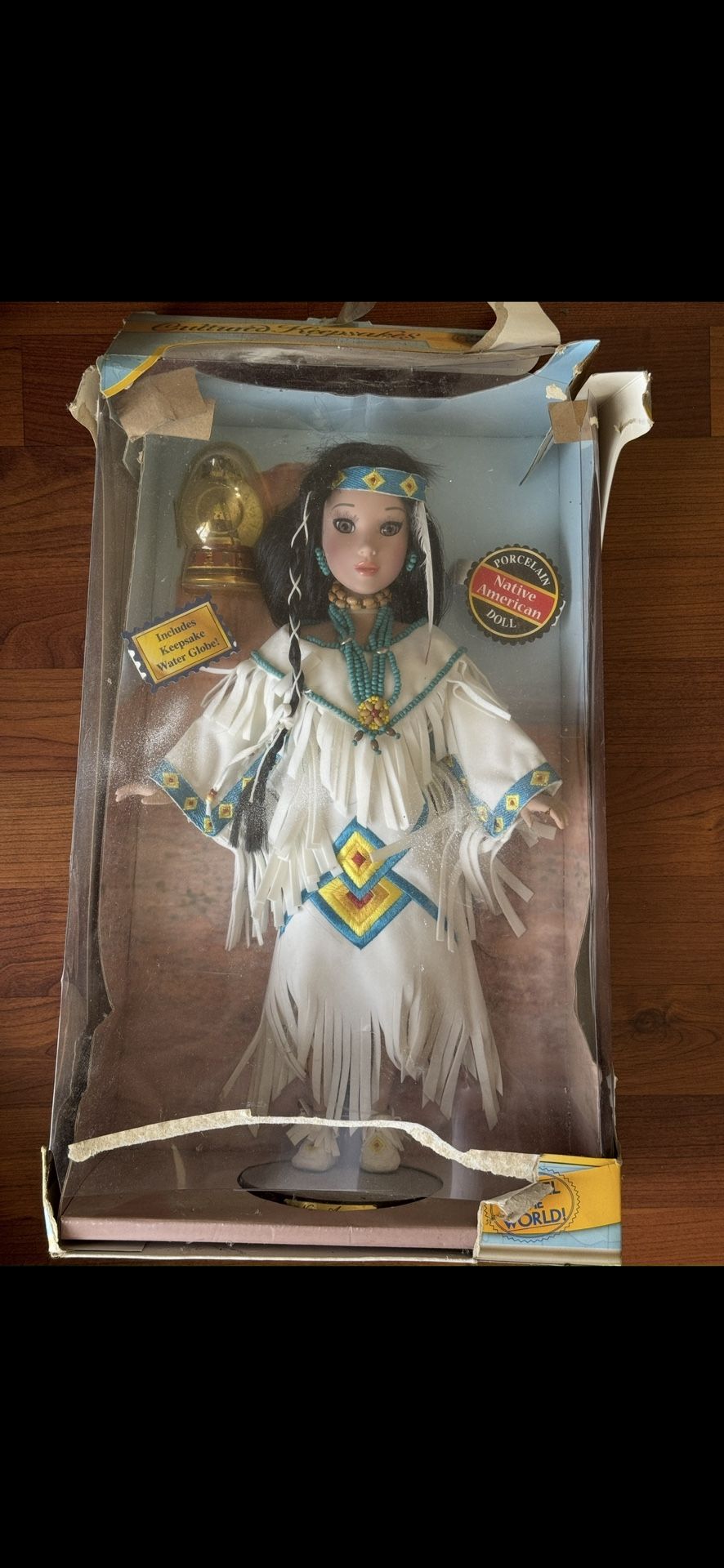 BRASS KEY CULTURED KEEPSAKES PORCELAIN NATIVE AMERICAN DOLL Keepsake Water Globe