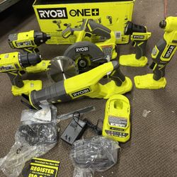 ONE+ 18V Cordless 6-Tool Combo Kit with 1.5 Ah Battery, 4.0 Ah Battery, Charger, and Wire Wheel