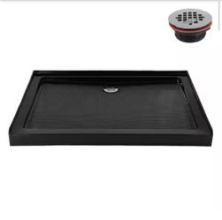 Streamline 48 in. L x 36 in. W Alcove Acrylic Shower Pan Base in Glossy Black with Center Drain, Drain Included