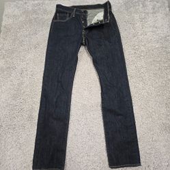 Levi's Men 501 Jeans 29x32 Dark Wash Button Fly Straight Leg Minimalist Cleanfit
