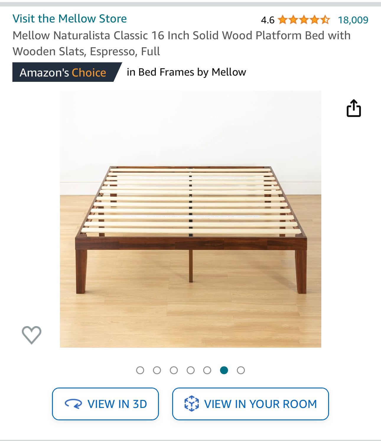 Mellow Naturalista Classic 16" Solid Wood Platform Bed with Wooden Slats, Espresso, Full