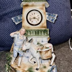 Vintage Ceramic Windmill Mantel Clock Made in Germany