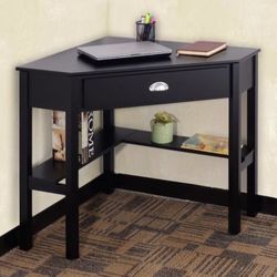 41.5 in. Black Corner Wooden PC Laptop Computer Desk with Storage Drawer and Shelves