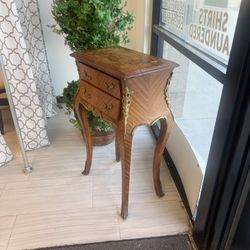 Antique Solid Wood  and Brass Side Table  