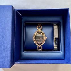 Swarovski Stella Watch With Metal Bracelet Dark Gray Rose Gold Tone
