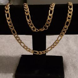 Men/Womens,14kt. Gold Overlay, Stainless, Figaro Chain Link Necklace