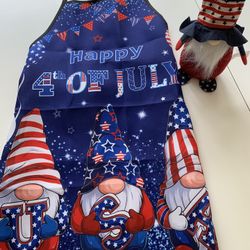 4th Of July Apron And Uncle  Sam Stuffed Gnome
