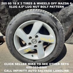 205 60 16 X 3 Tires & Wheels Off Mazda 6 With 5lug 4.5" Lug Nut Bolt Pattern. 
