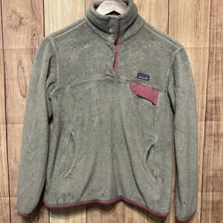 Patagonia Medium women’s quarter fleece Snap top sweatshirt grey pink re-tool