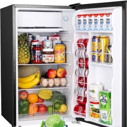 3.1 Cu.Ft Fridge with Freezer, Single Door Mini Fridge, Dorm Essentials, Adjustable Thermostat